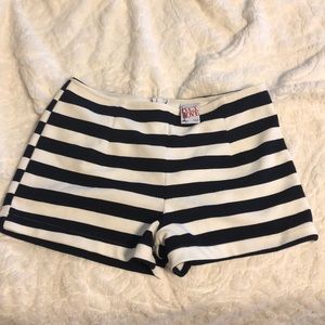 white & dark navy striped shorts